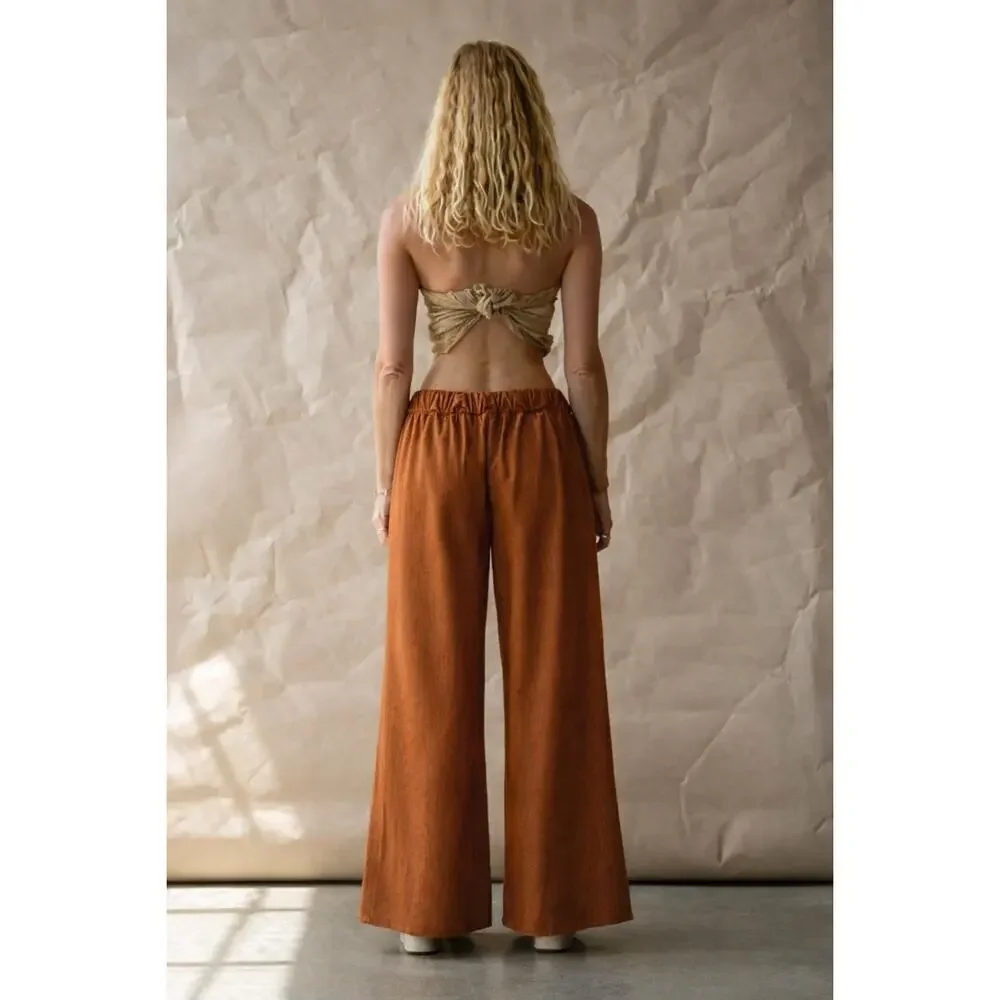 Juliette Fabbri Wide Leg Pleated Cotton Pants Rust Orange Size 1 / Small